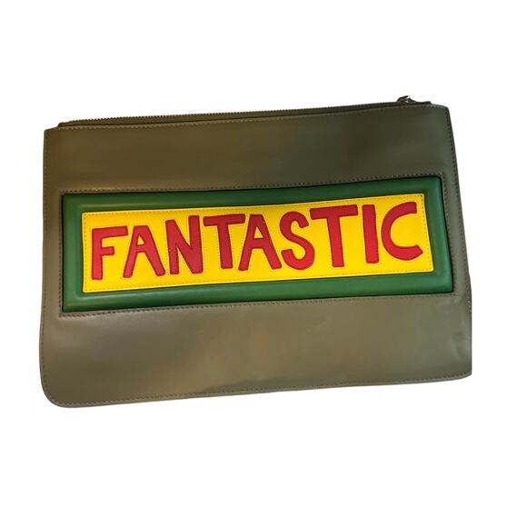 Fendi Vocabulary Fantastic Leather Clutch Moss Green 7N0078 - Picture 1 of 10